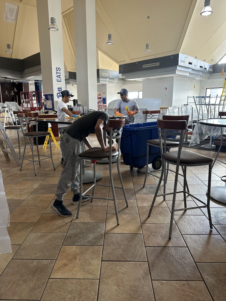 Commercial post construction cleaning a dining room