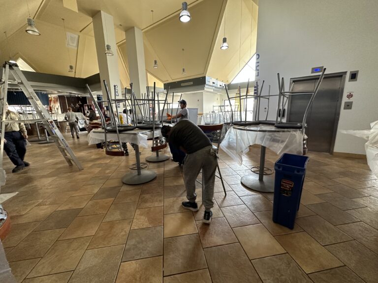 Commercial post construction cleaning a dining room